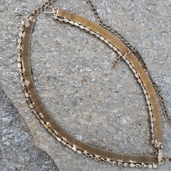 Vtg Golden Mesh AB Rhinestone Necklace Bracelet - Picture 8 of 8